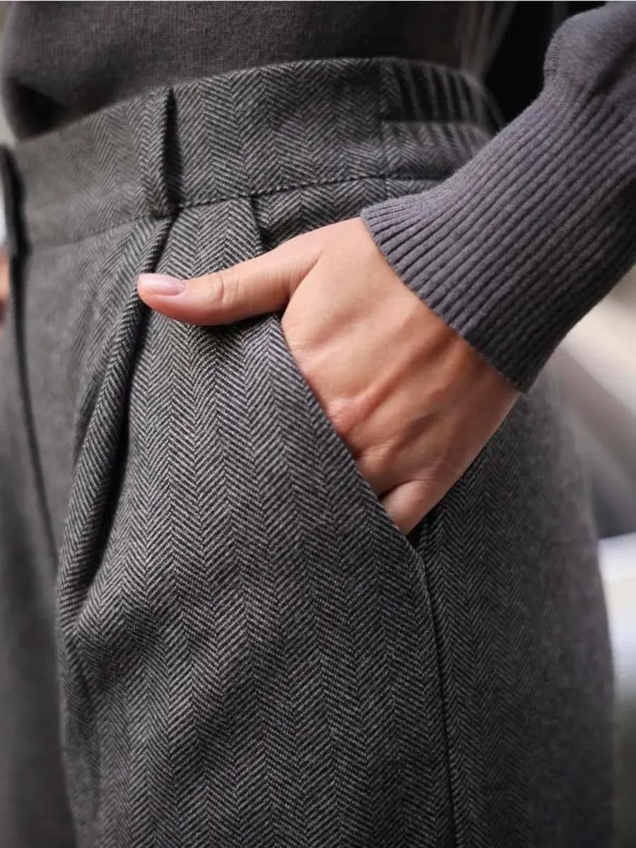 Брюки палаццо утепленные серые - фото 1