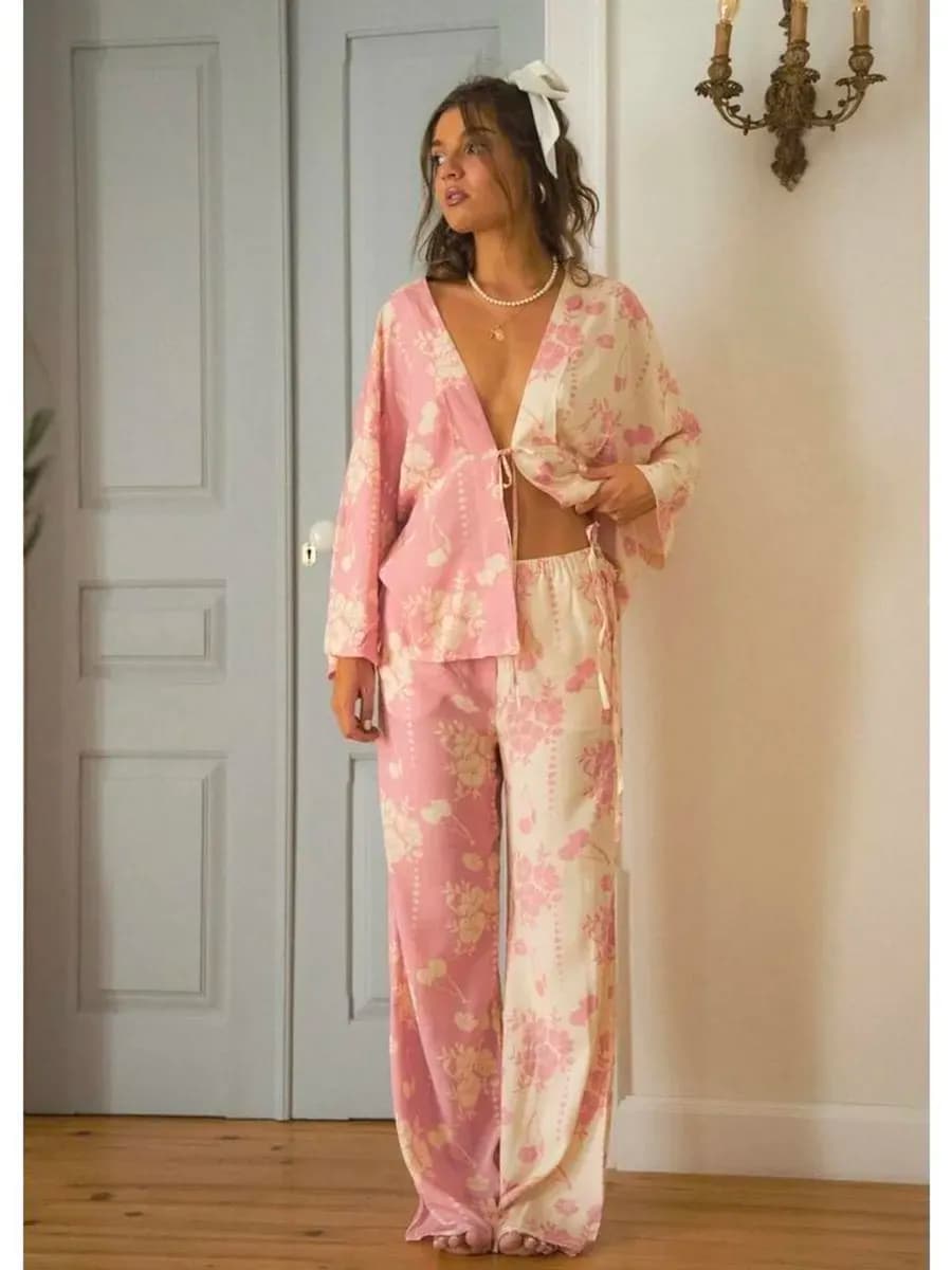 Пижама кимоно со штанами оверсайз домашний костюм
