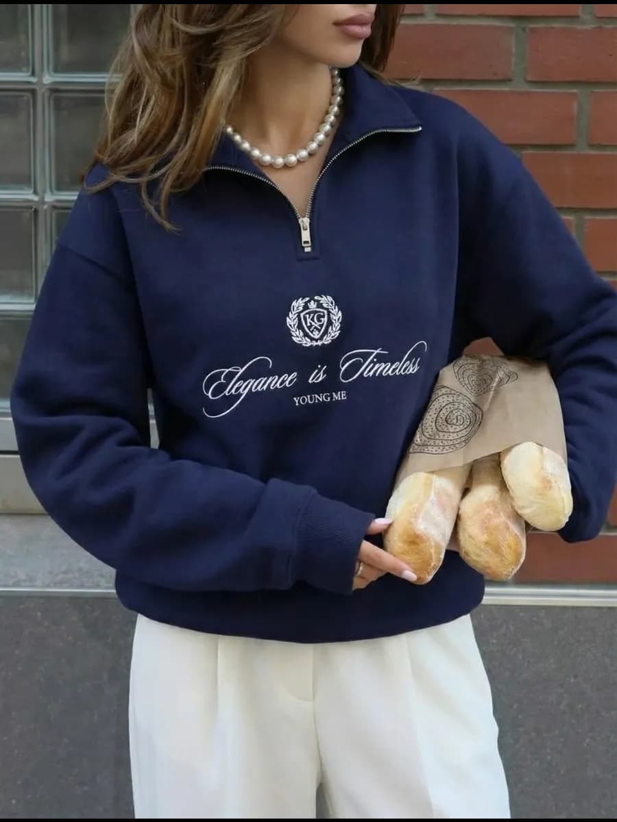 Свитшот полузамок оверсайз без начеса с принтом