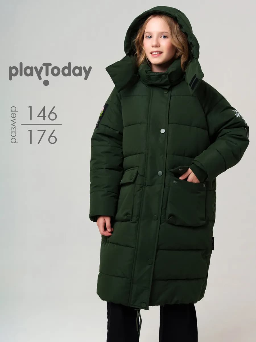Пальто зимнее теплое оверсайз с капюшоном для подростка