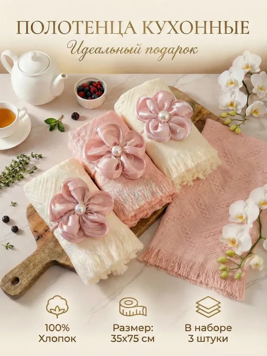 Полотенца кухонные вафельные набор 3 шт для рук и лица