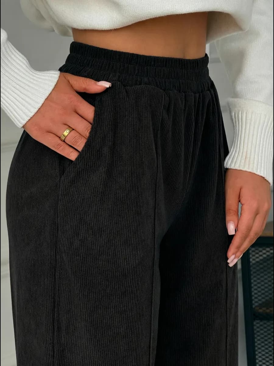 Брюки вельветовые палаццо на резинке легкие