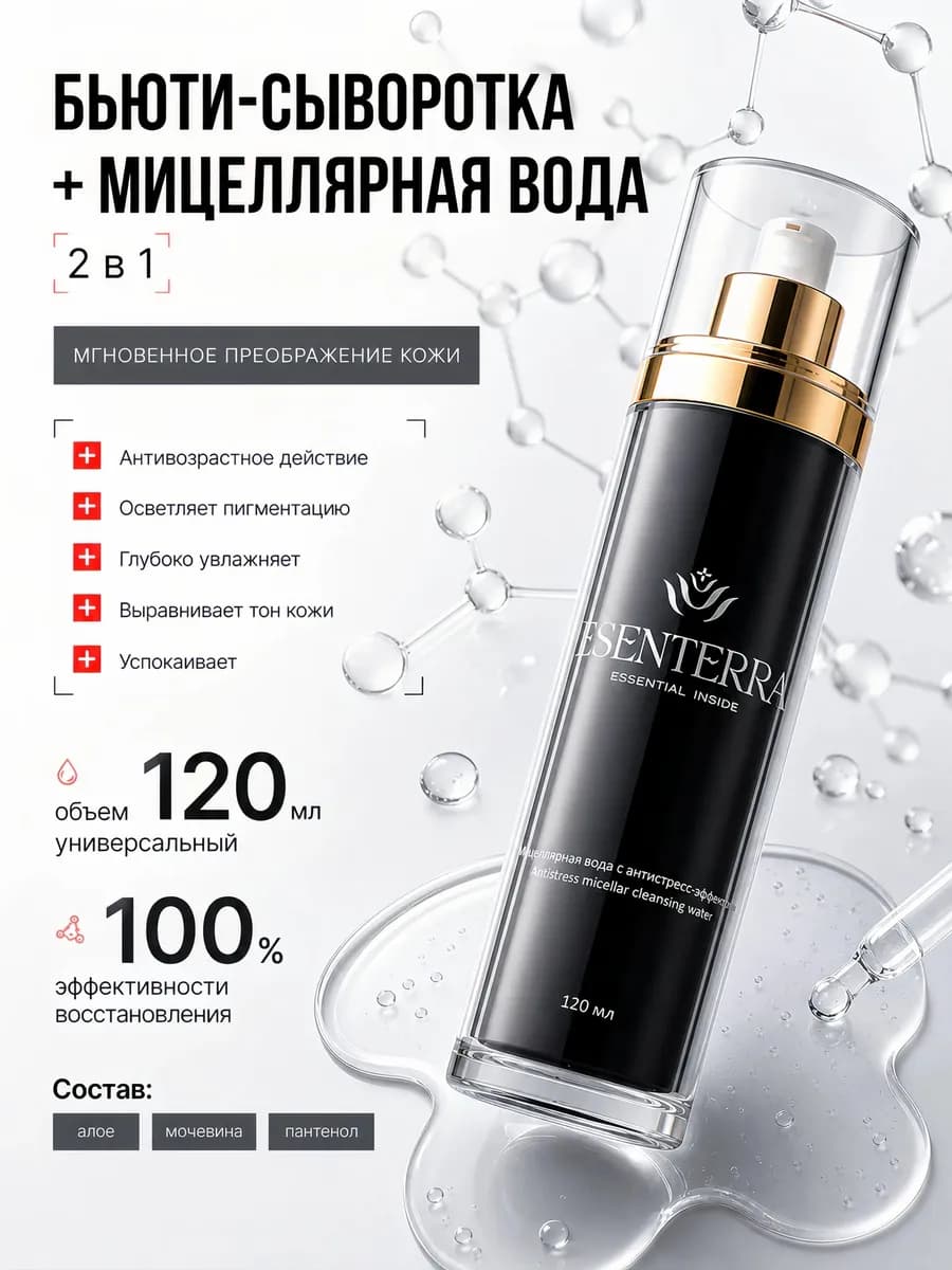 Мицеллярная вода для очищения и снятия макияжа с лица и глаз