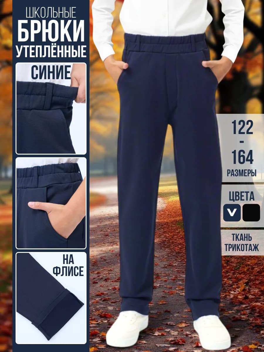 Брюки для мальчика школьные утепленные на резинке
