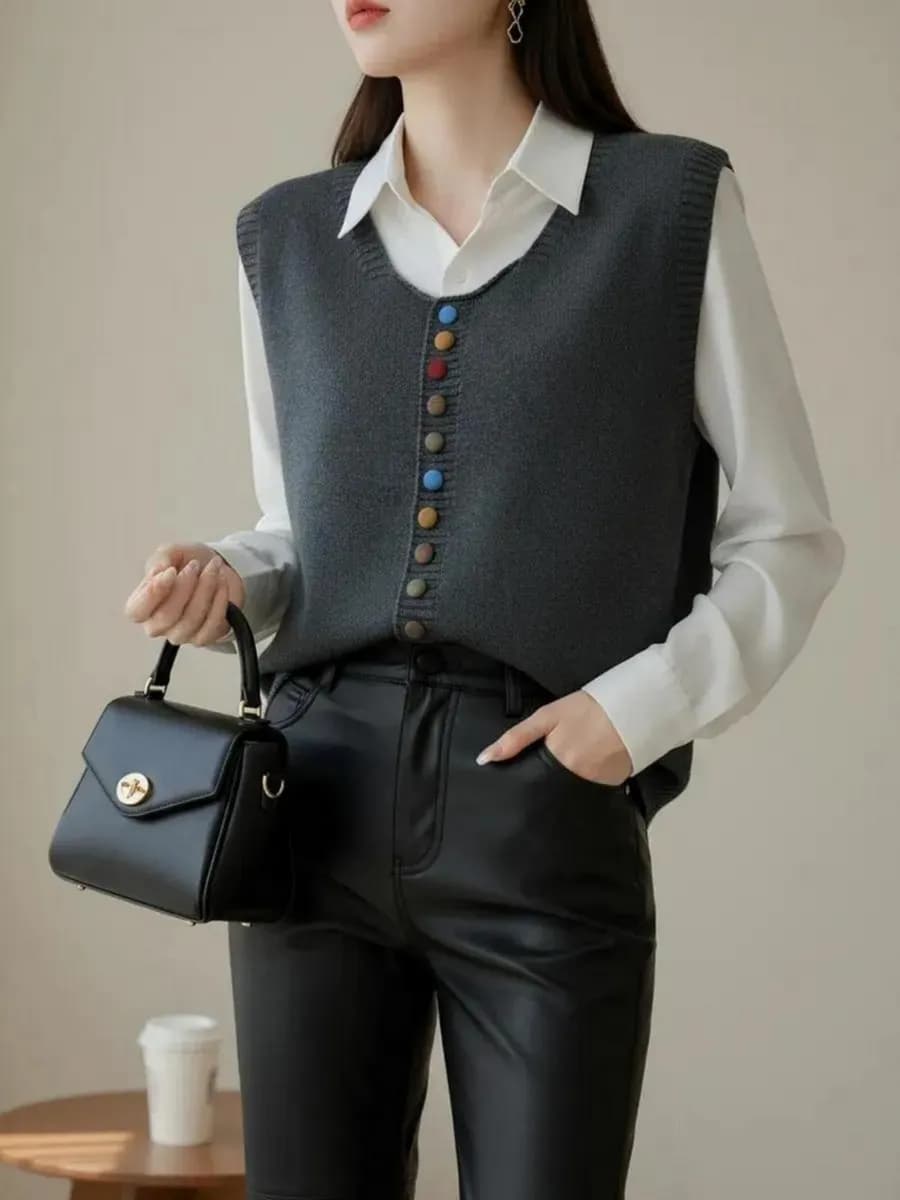 Жилет вязаный на пуговицах укороченный Y2K