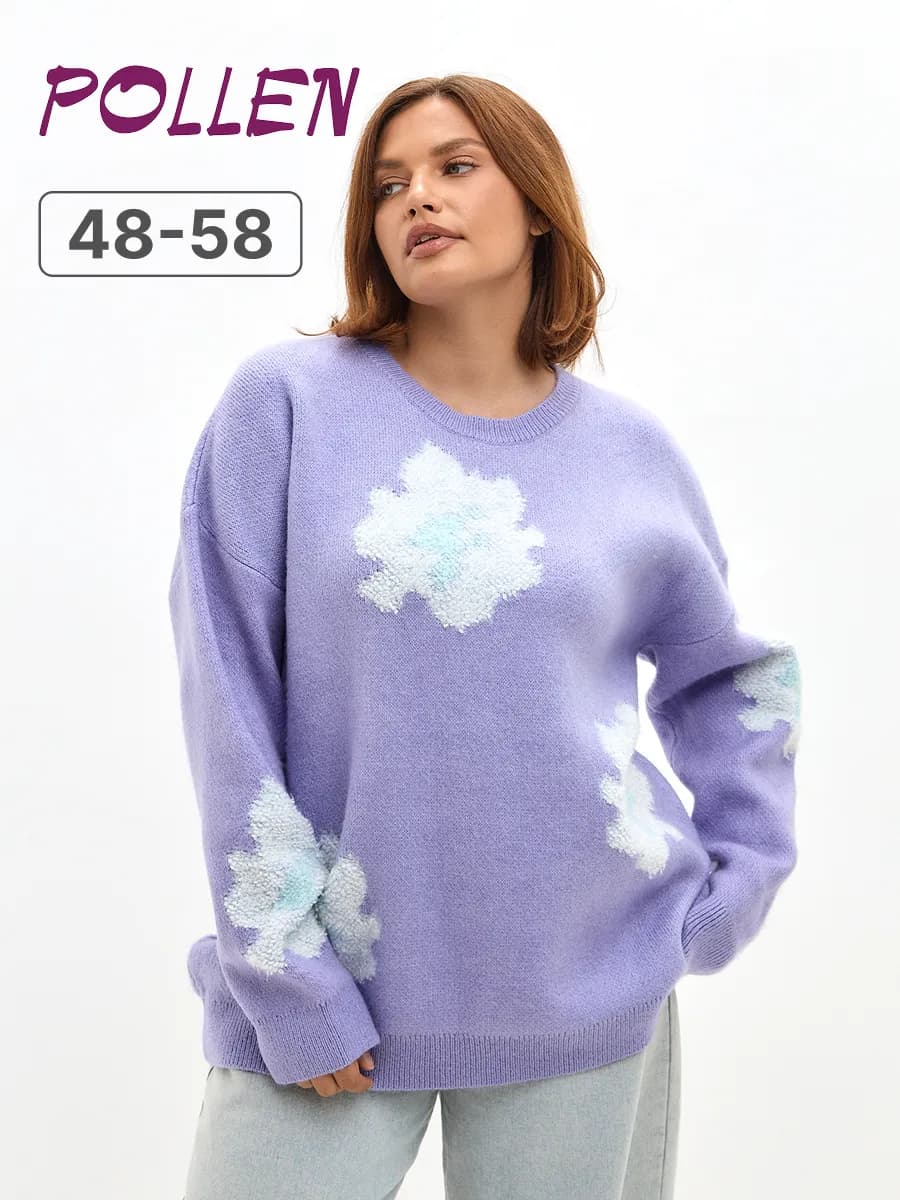 Джемпер удлиненный вязаный с принтом цветы