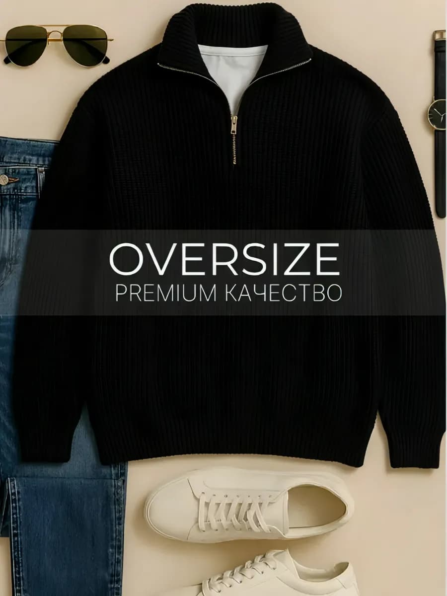 Свитер с горлом теплый на молнии оверсайз вязаный