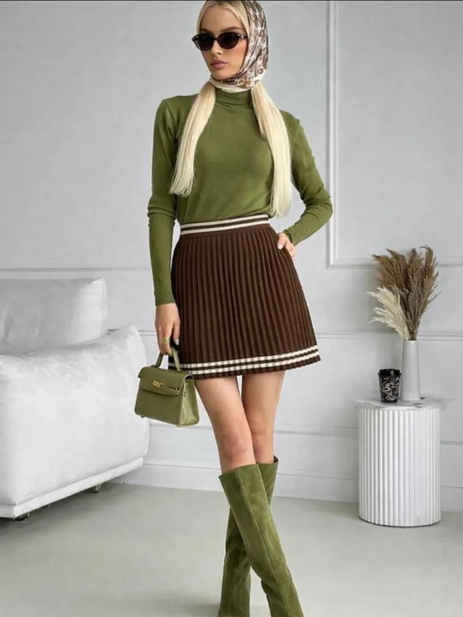 Юбка трикотажная плиссе короткая мини