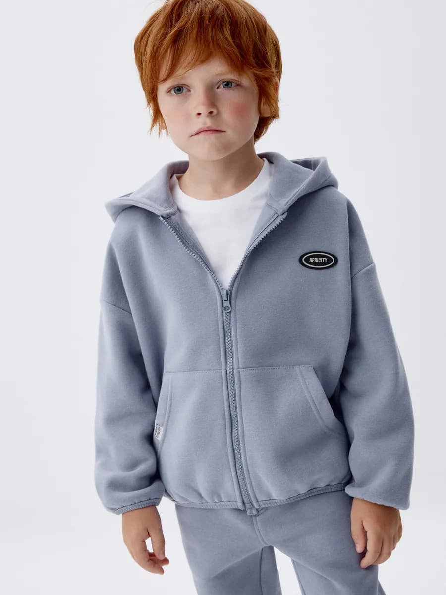 Толстовка на молнии оверсайз с капюшоном утепленная