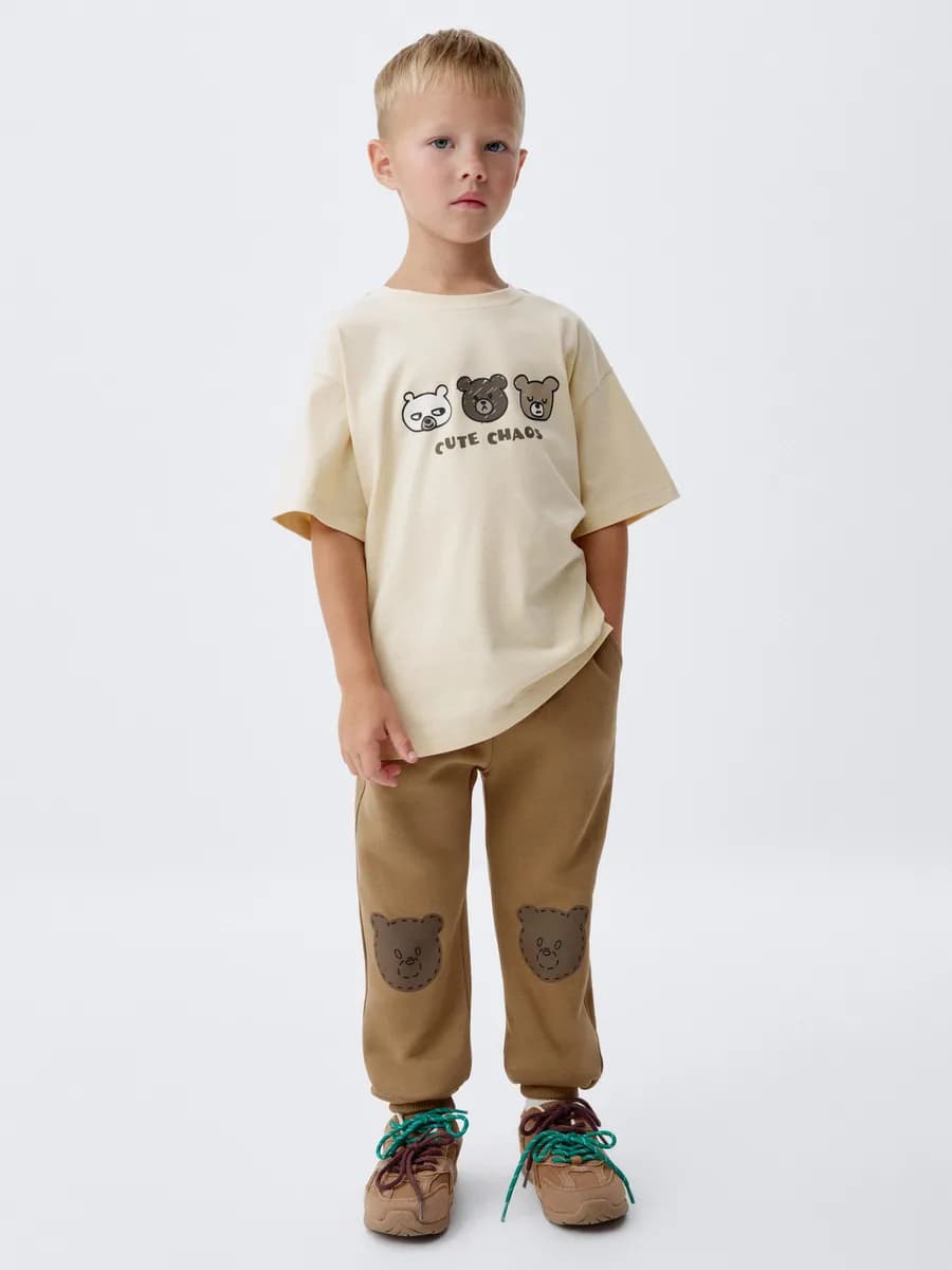 Джоггеры утепленные на резинке с принтом