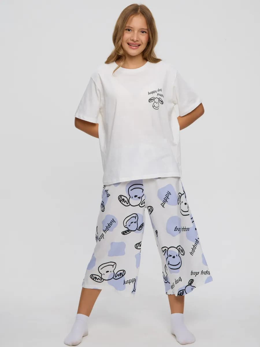 Пижама оверсайз с капри для подростка, домашний костюм