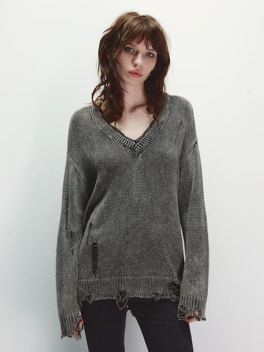 Джемпер вязаный с кружевом и стиркой