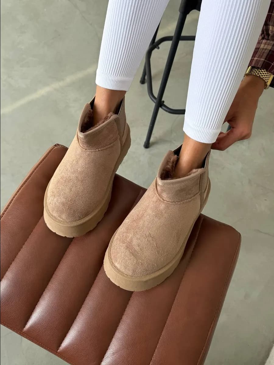 Угги зимние на толстой подошве полусапожки