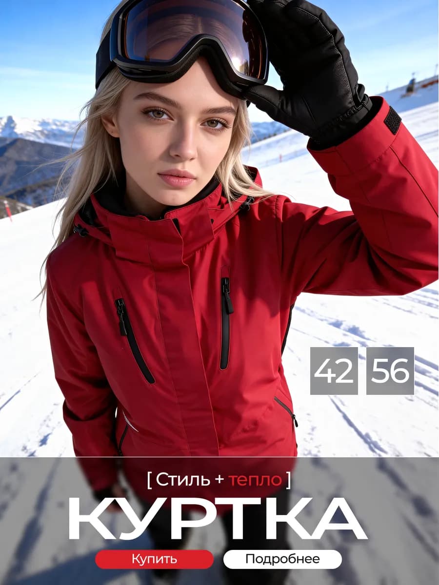 Куртка горнолыжная женская с капюшоном