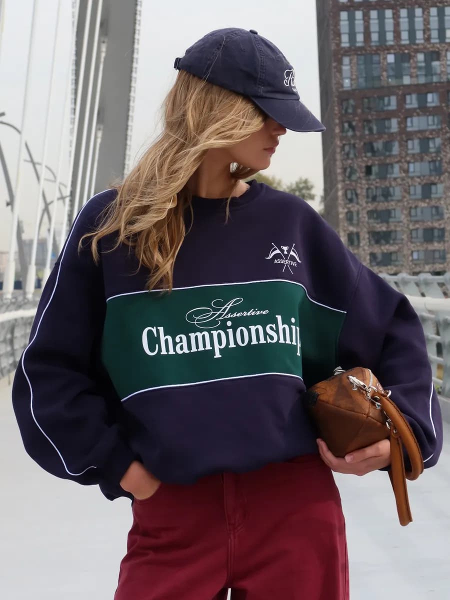 Свитшот оверсайз синий с принтом