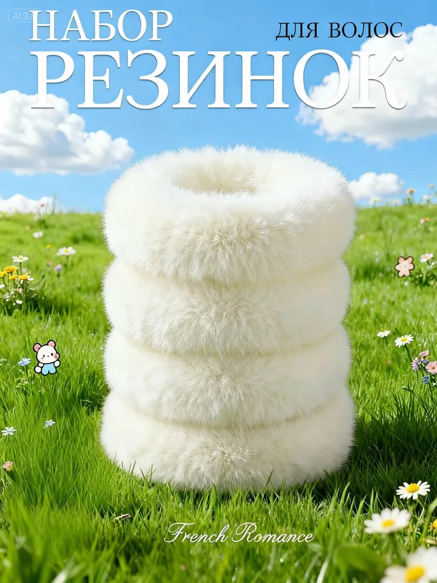 Резинки для волос пушистые меховые 5 шт