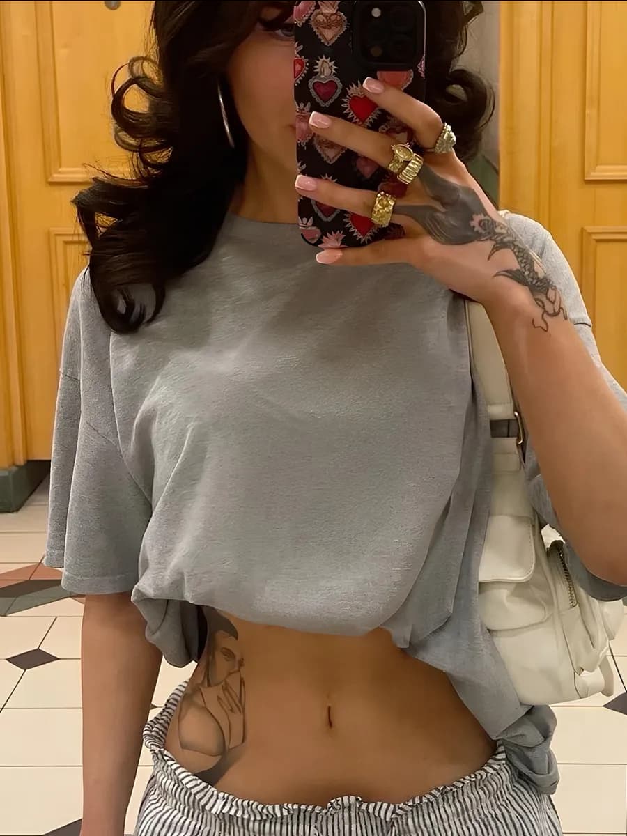 Серая футболка оверсайз однотонная плотная хлопок