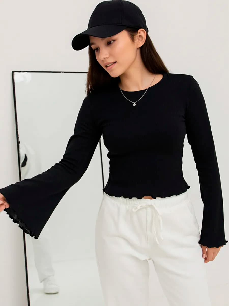 Лонгслив клеш в рубчик