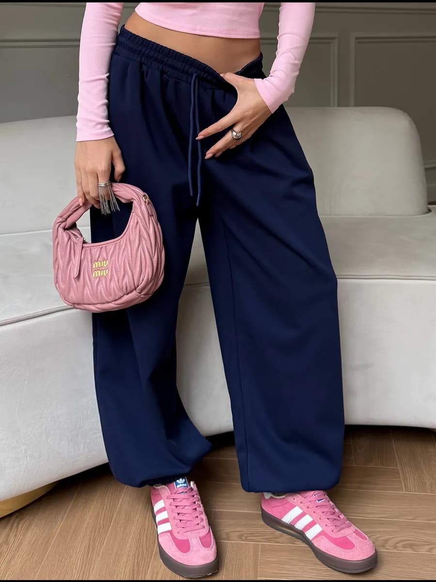 Спортивные штаны оверсайз на резинке джоггеры синие