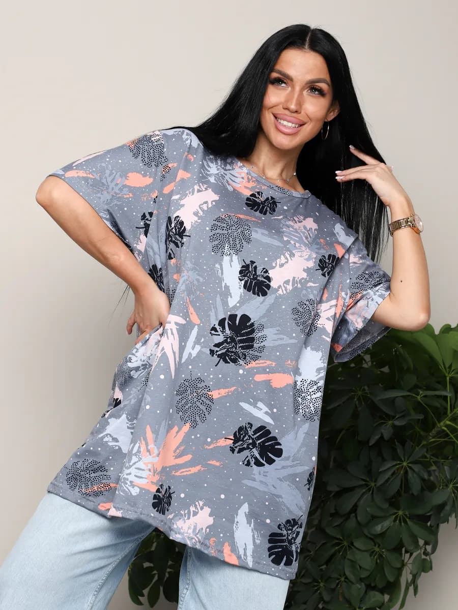 Футболка удлиненная оверсайз хлопок больших размеров