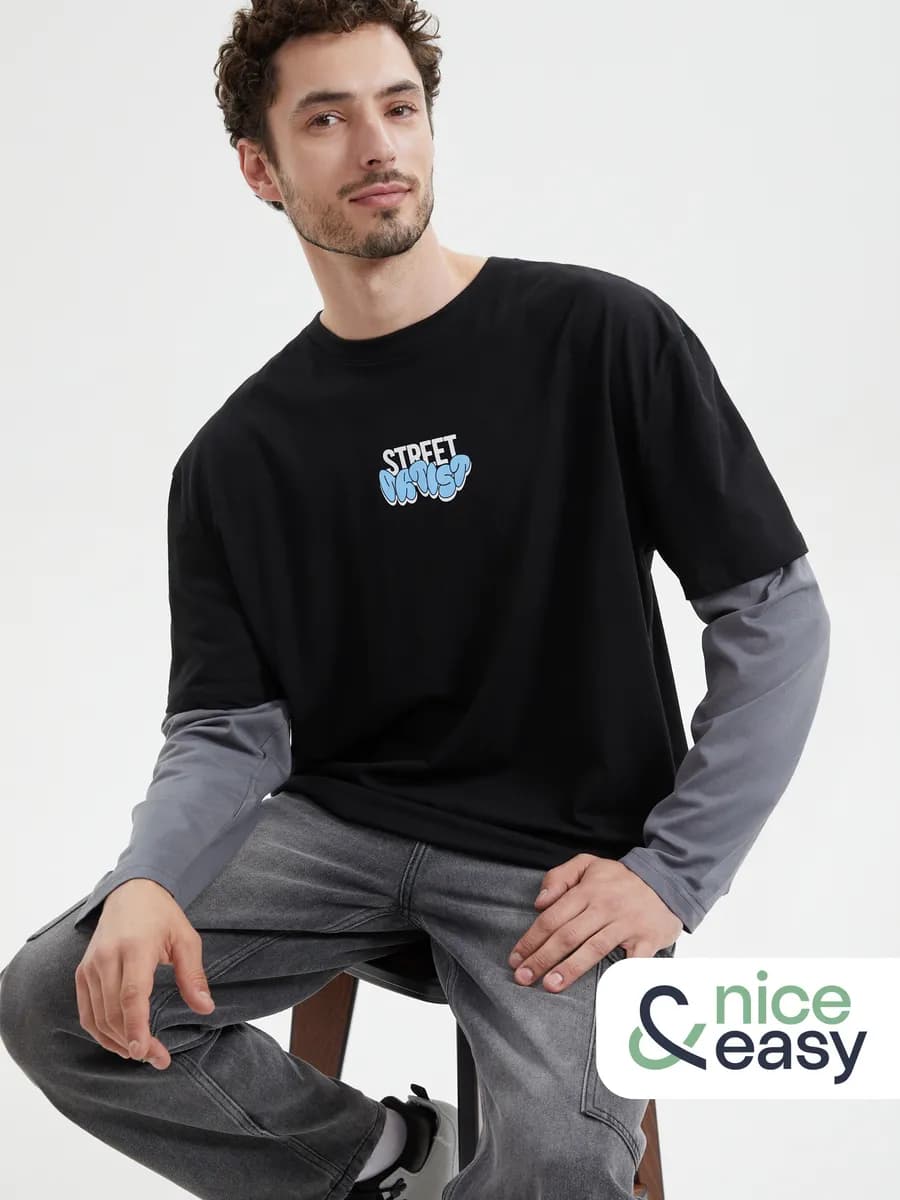 Мужской лонгслив с имитацией футболки