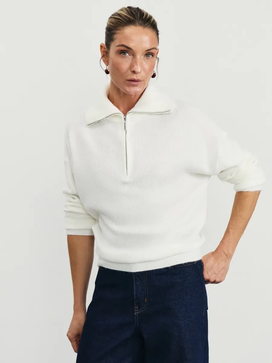 Джемпер базовый вязаный на молнии с отложным воротником