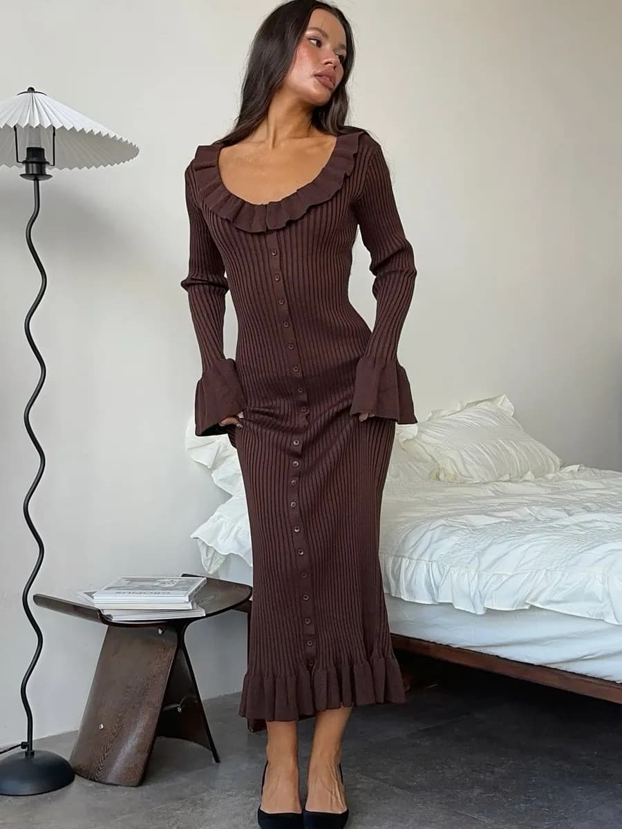 Платье длинное офисное трикотажное осеннее