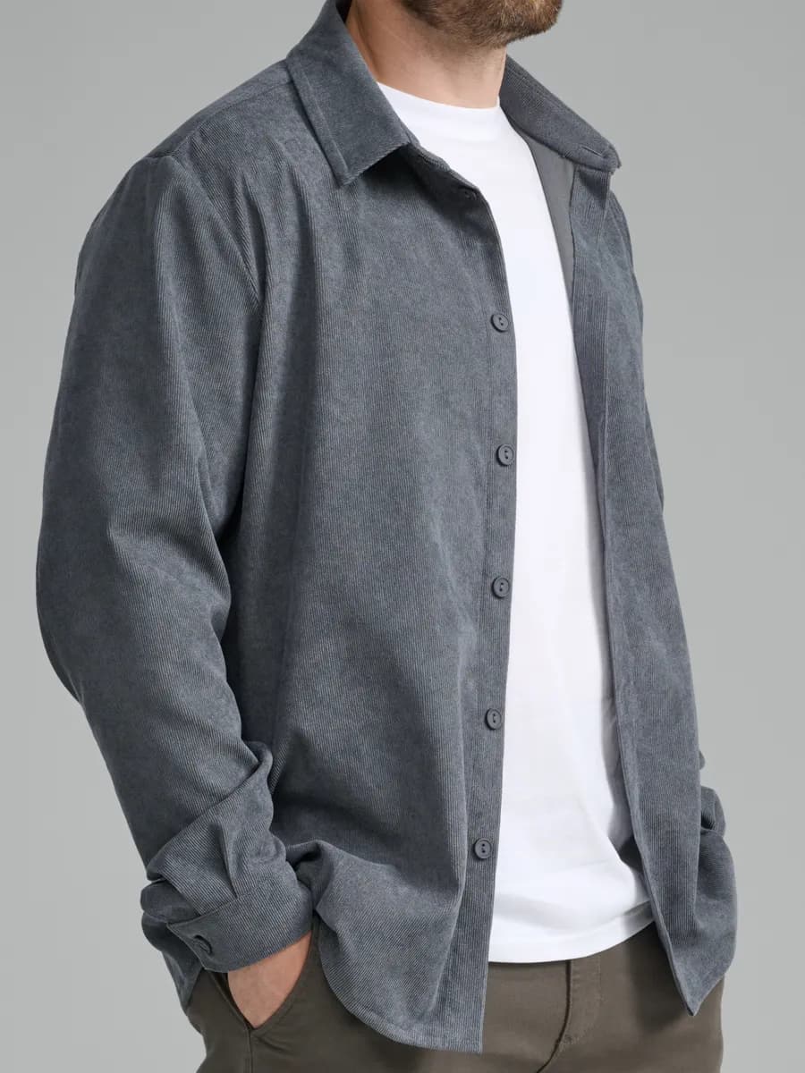 Рубашка вельветовая с длинным рукавом серая
