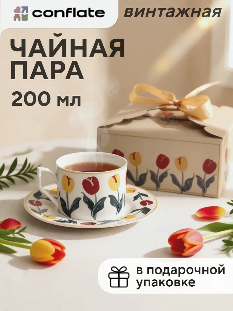 Чайная пара кружка с блюдцем для чая керамическая 200 мл