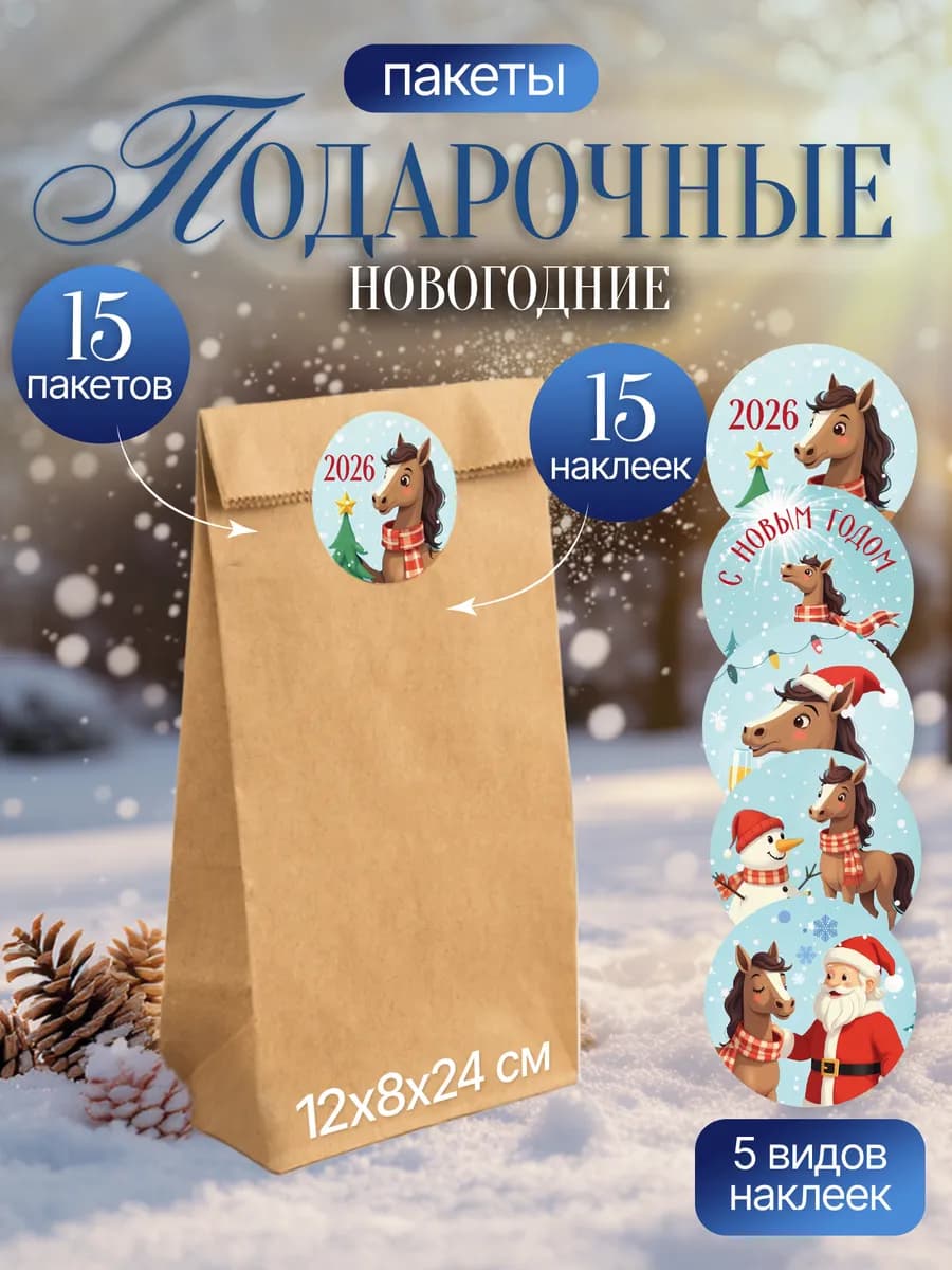 Пакеты новогодние Лошадка для подарков на новый год 2026