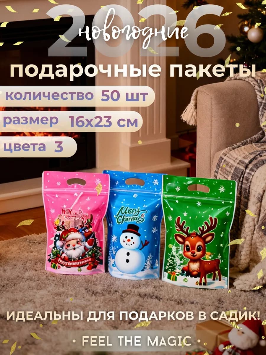 Пакеты в садик новогодние для сладостей и подарков 50 штук - фото 1