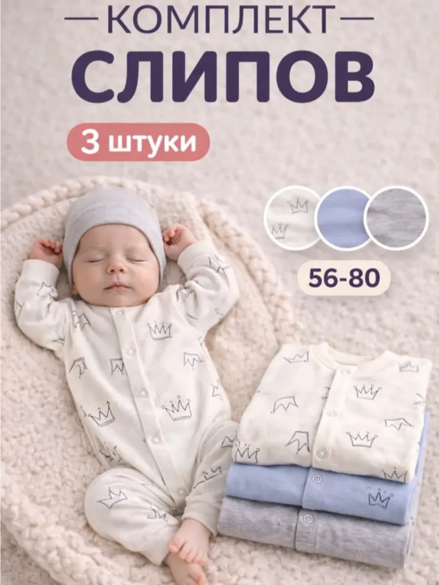 Слип для новорожденных мальчиков комбинезон нательный 3шт