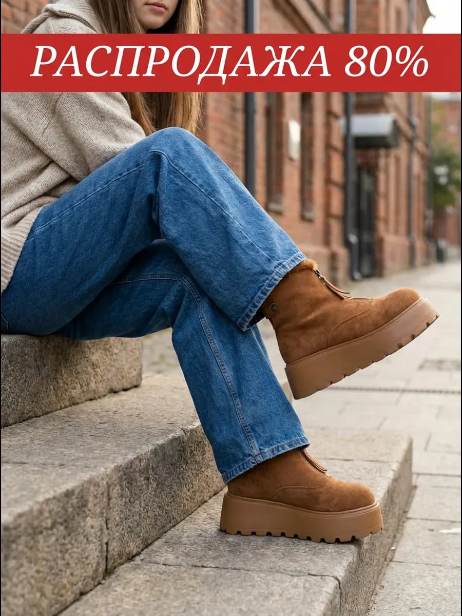 Угги на массивной подошве замша