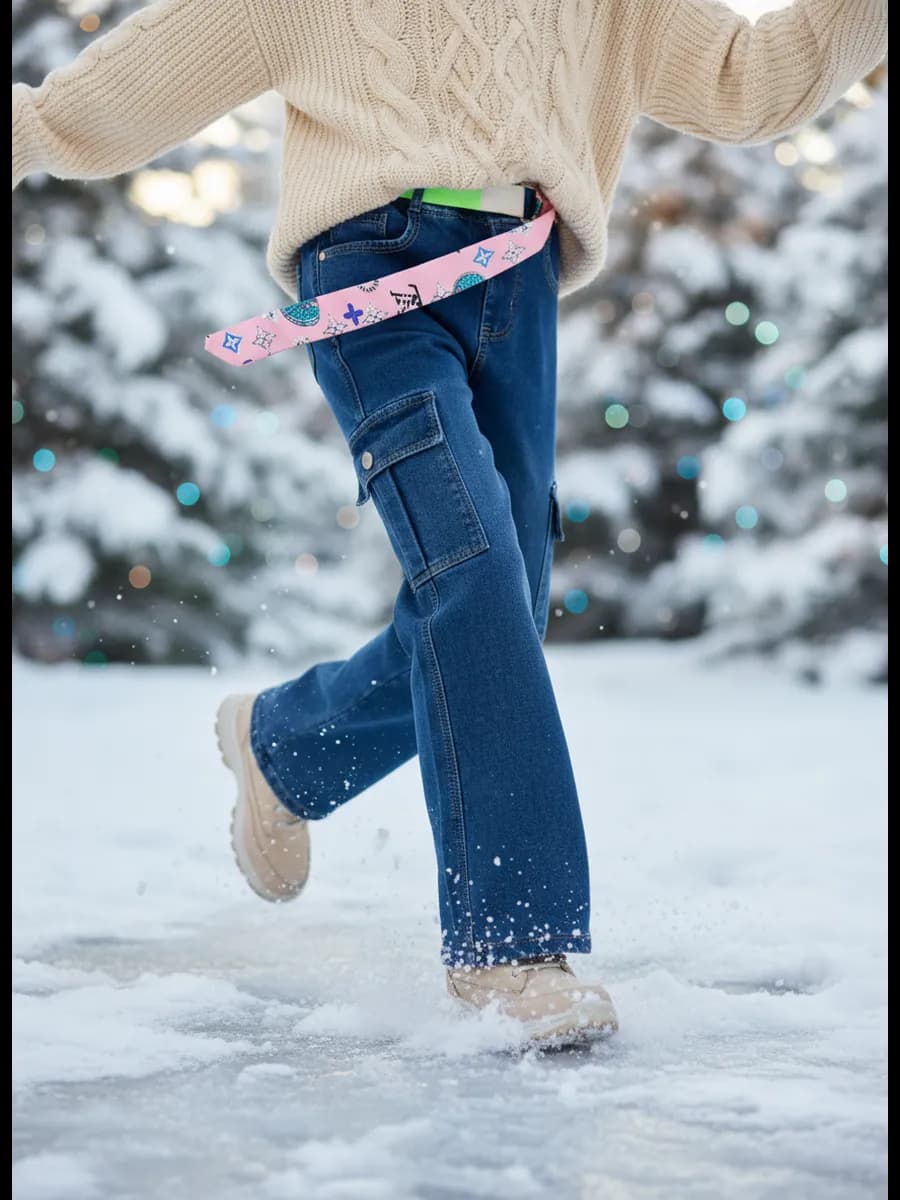 Джинсы на резинке утепленные на флисе