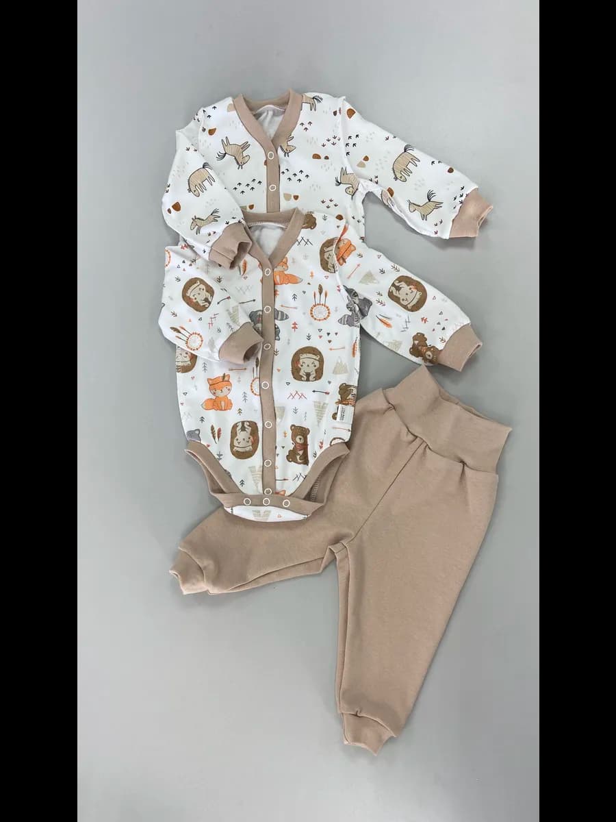 Набор боди на кнопках 2 шт и штаны для новорожденных