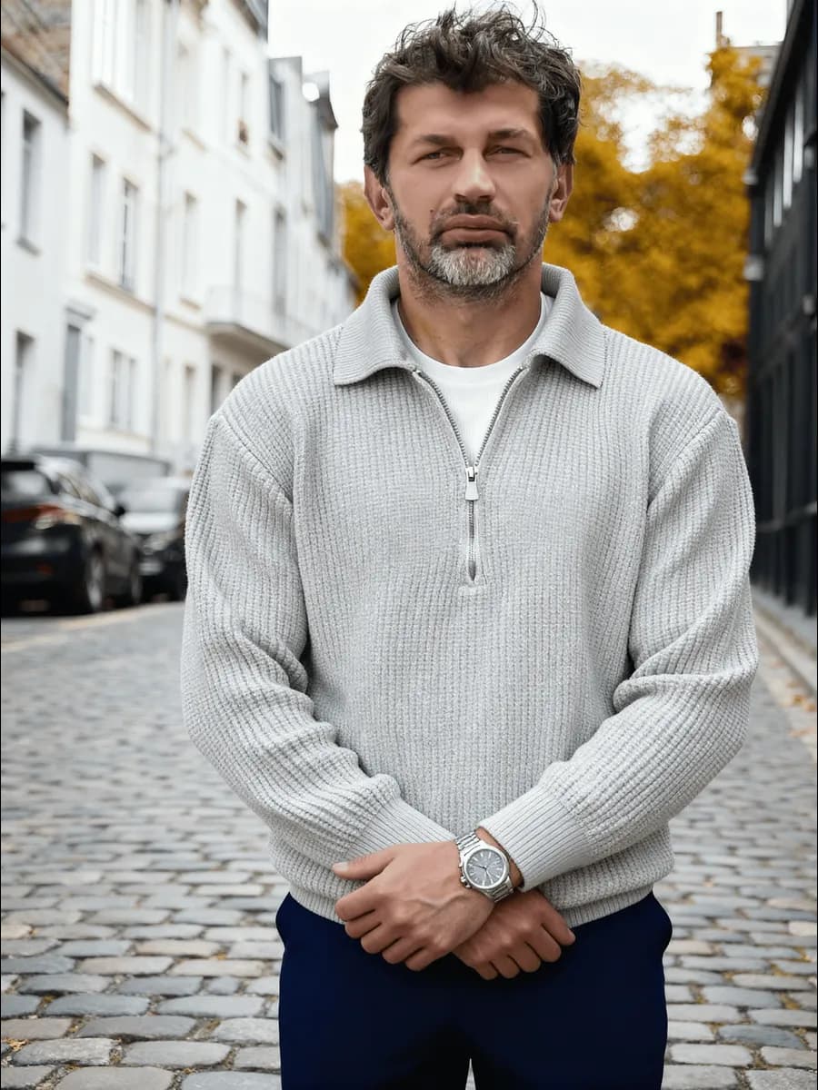 свитер вязаный на молнии с воротником полузамок