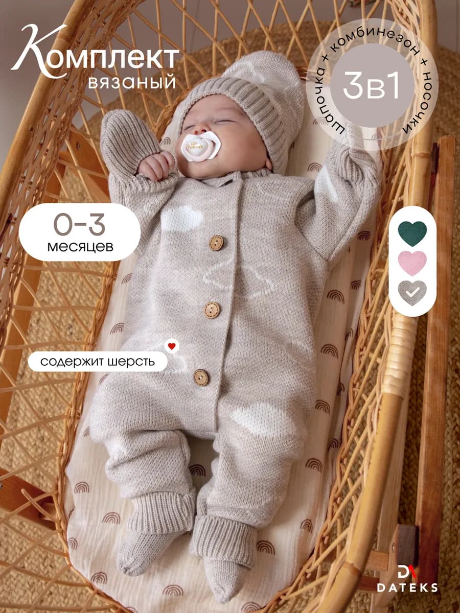 Комбинезон вязаный для новорождённого набор на выписку - фото 1