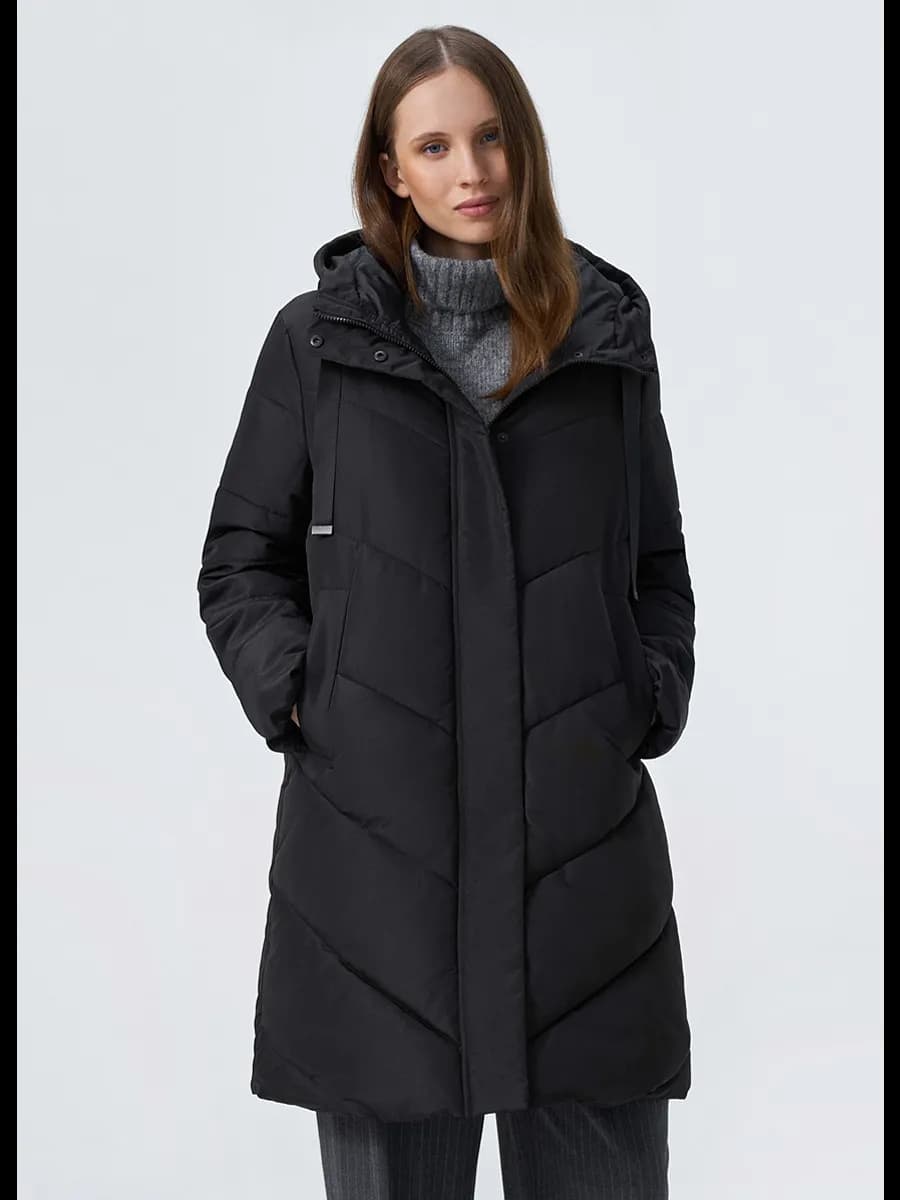 Куртка зимняя стеганая удлиненная с капюшоном - фото 1
