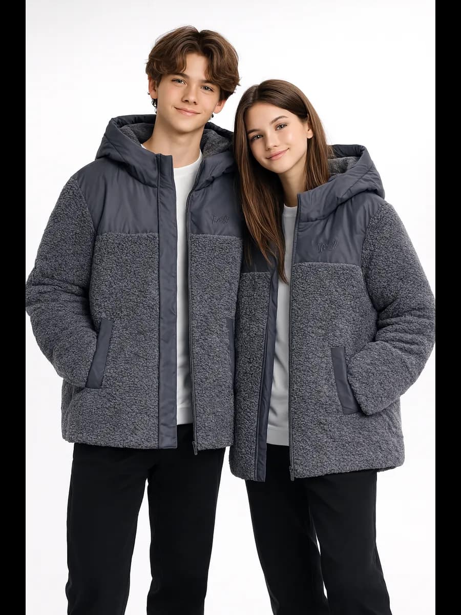 Куртка барашек утепленная с капюшоном для подростка