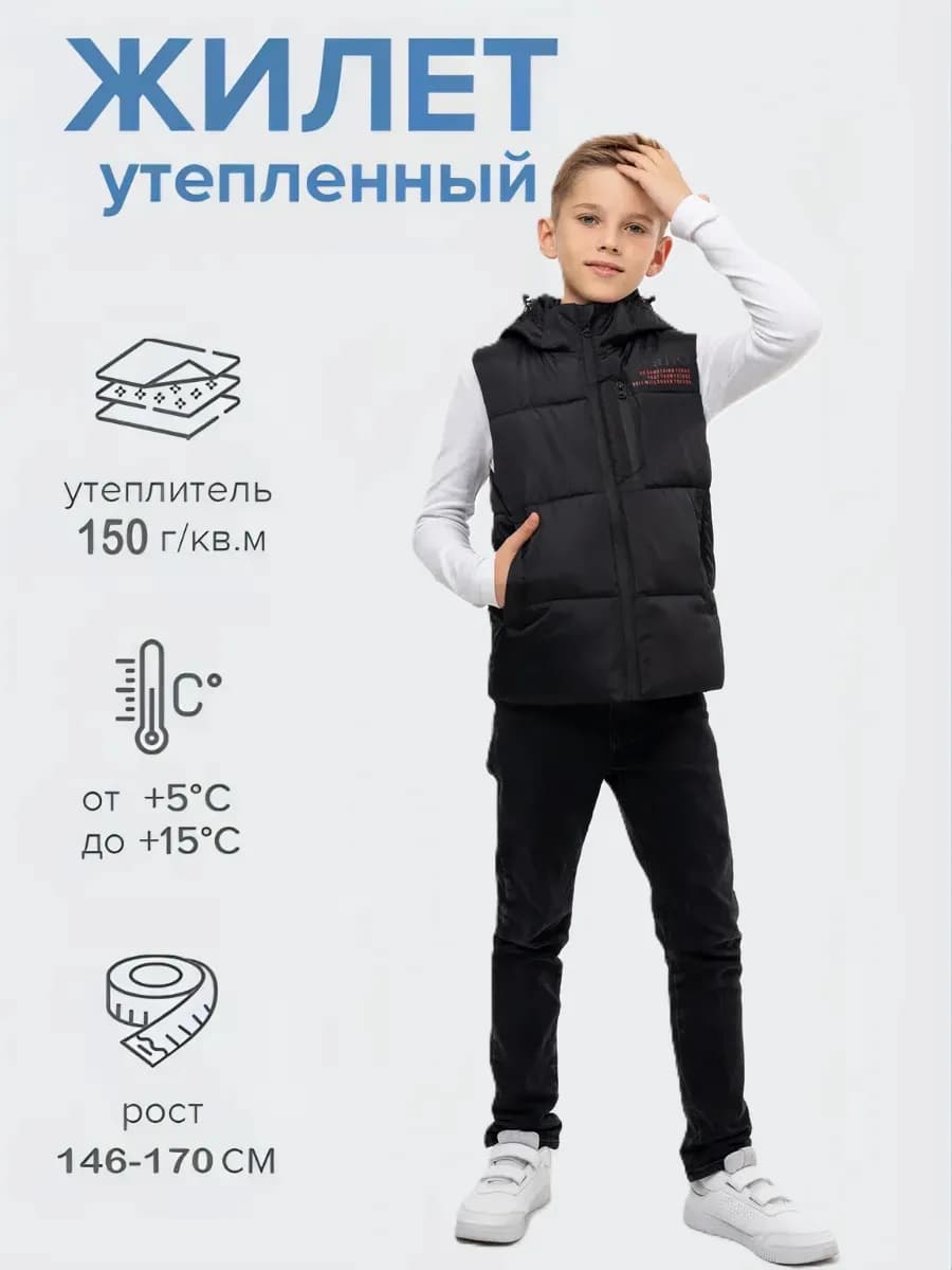 Жилет утепленный демисезонный с капюшоном