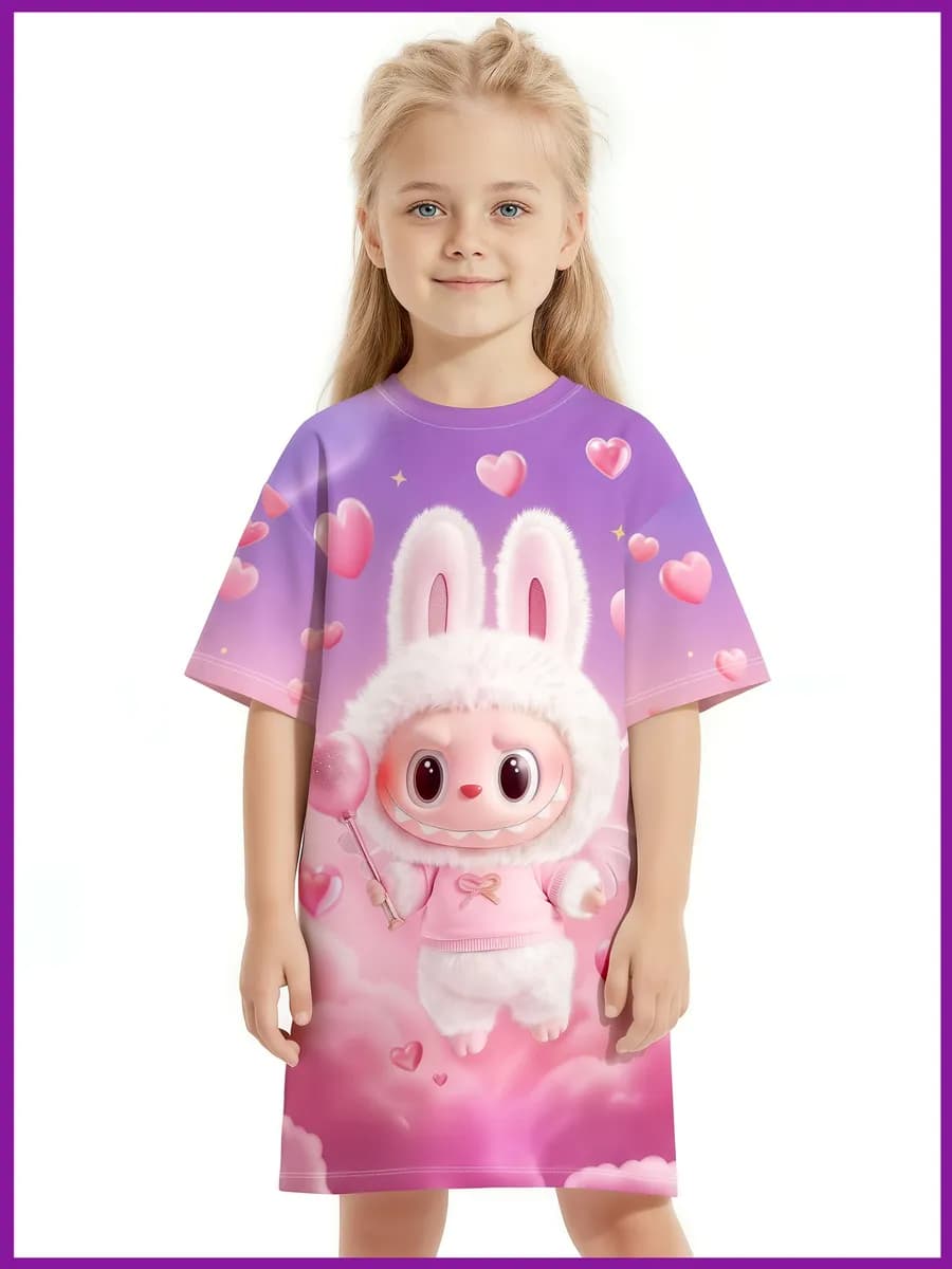 Платье футболка оверсайз Лабубу в садик - фото 1