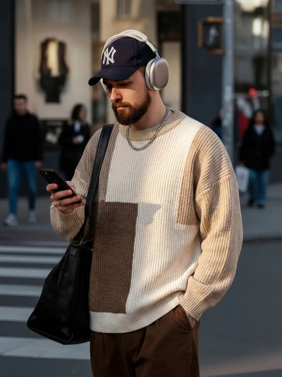 Свитер оверсайз вязаный теплый колор-блок y2k