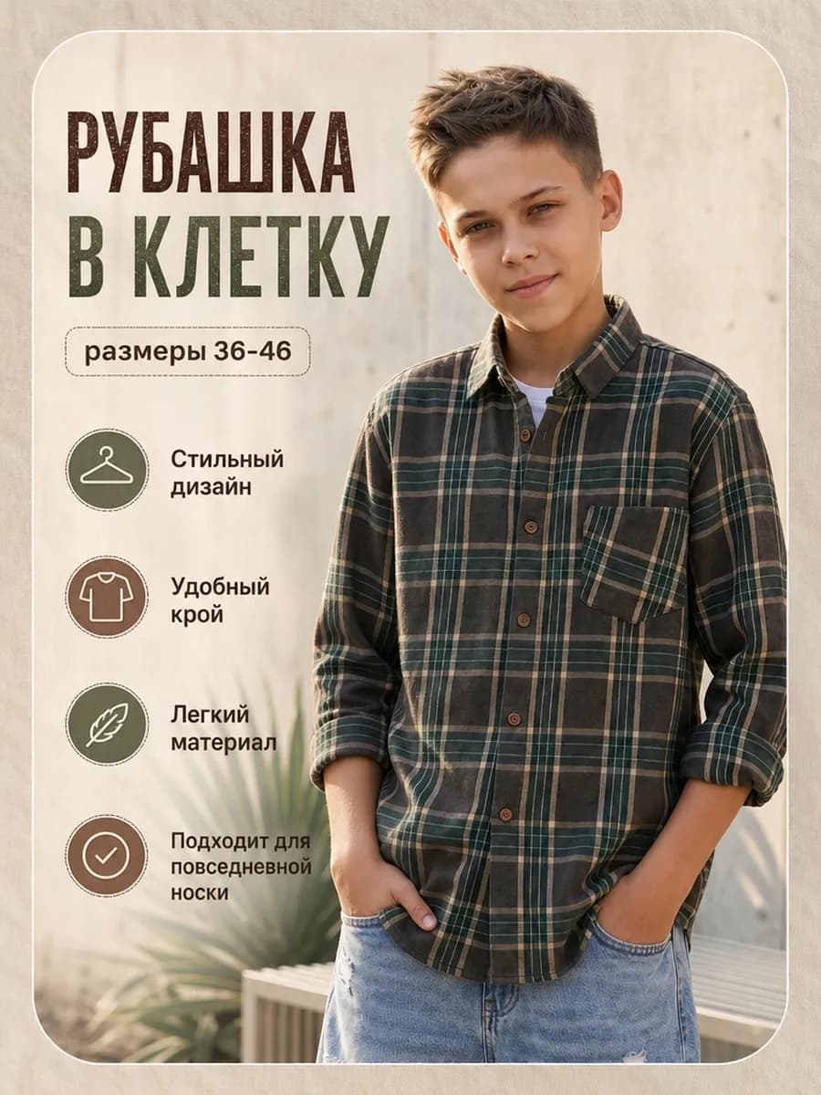 Рубашка в клетку подростковая
