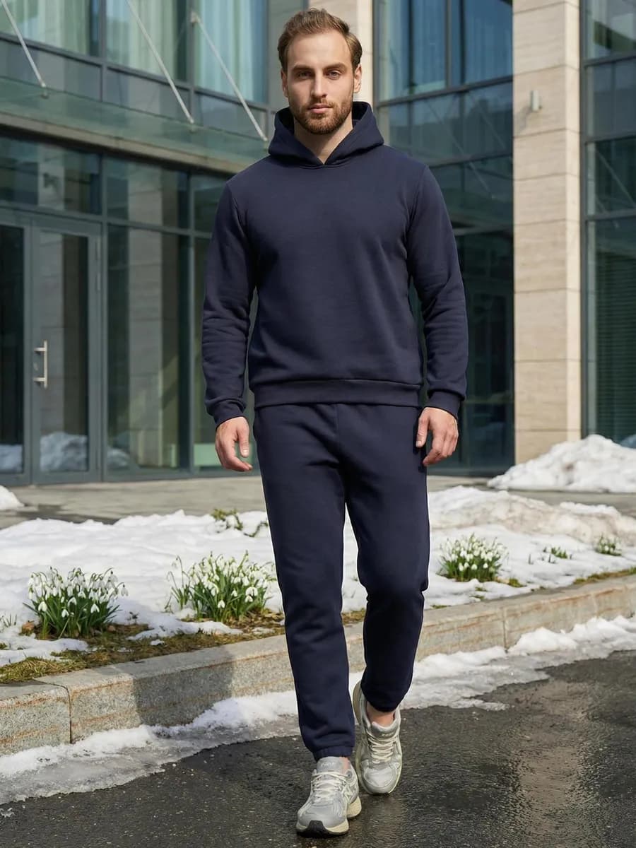Костюм спортивный теплый оверсайз брюки и худи с капюшоном