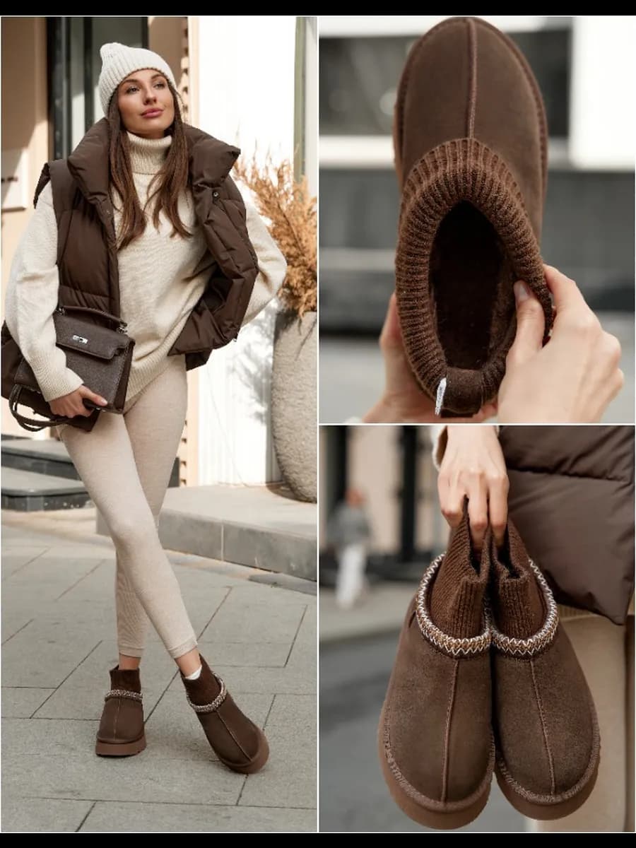 Угги зимние с мехом из натуральной замши