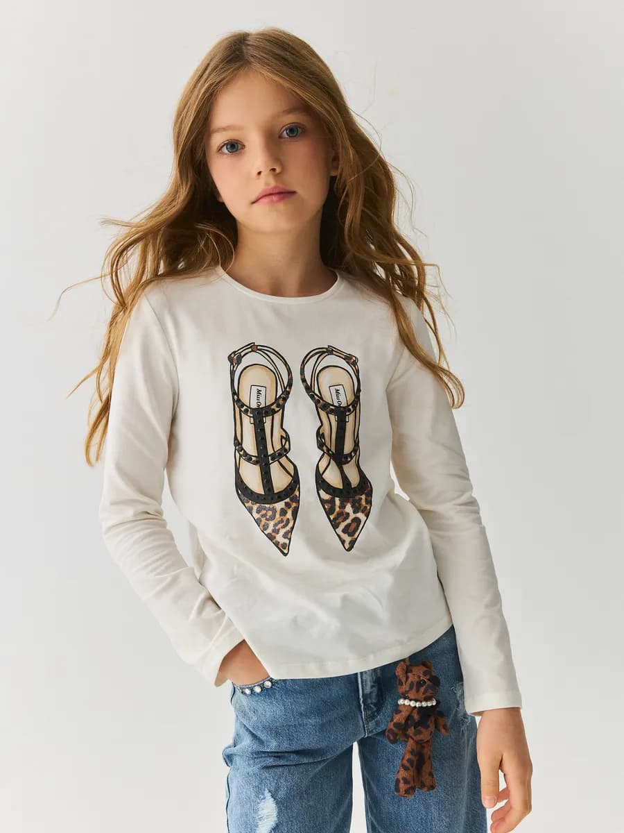 Лонгслив с принтом базовый из хлопка