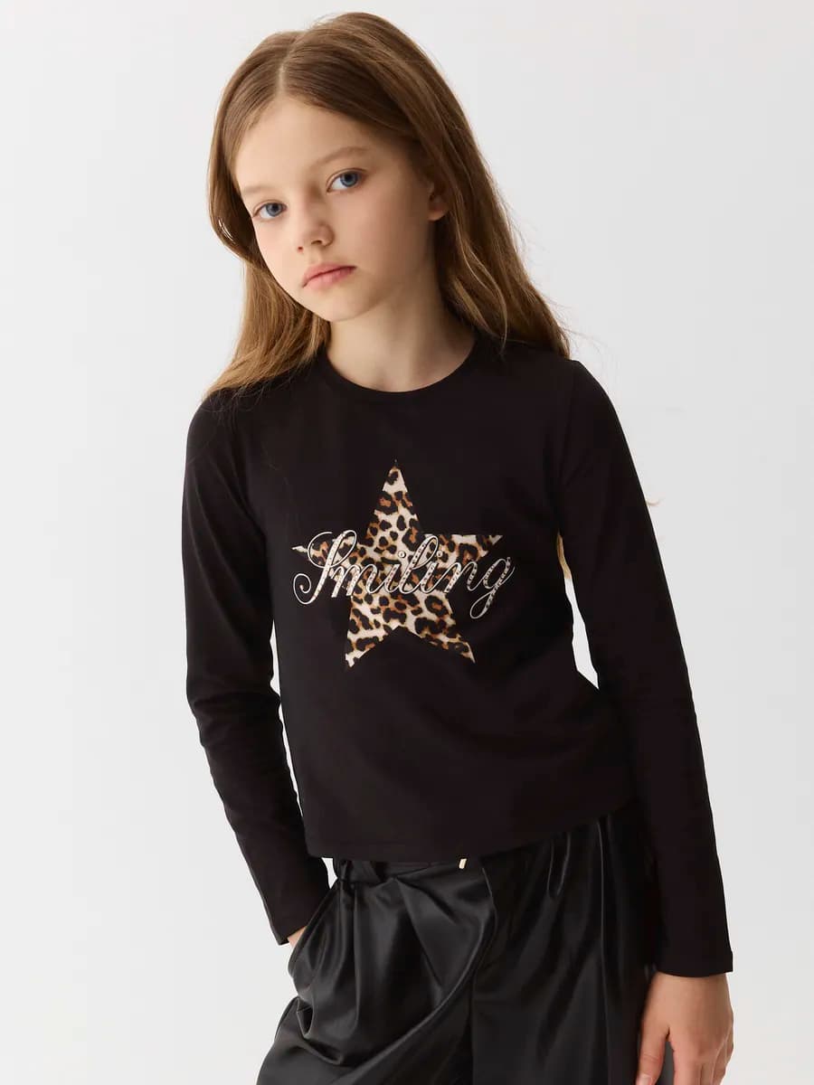 Лонгслив базовый хлопковый с принтом в школу