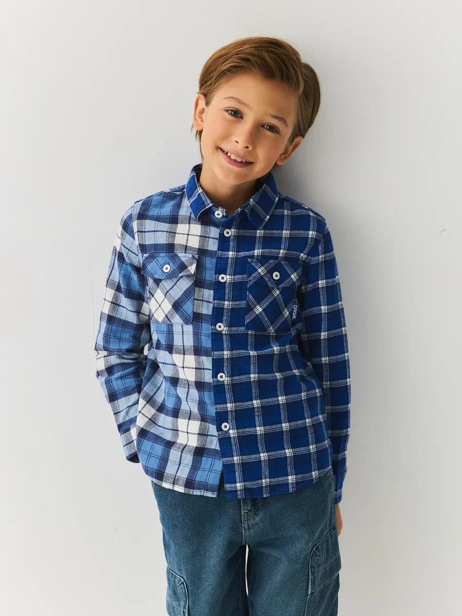 Рубашка с длинным рукавом фланелевая в клетку