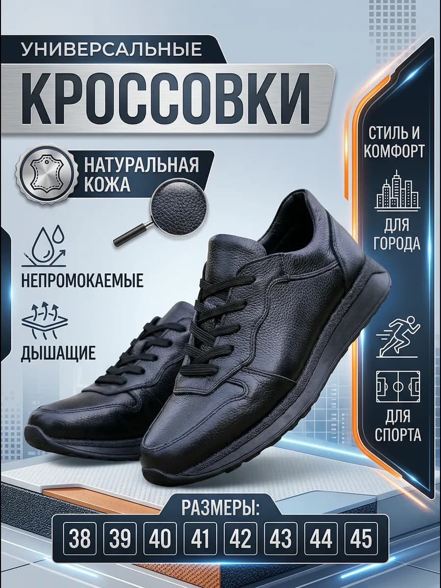 Кроссовки кожаные демисезонные городские на шнуровке