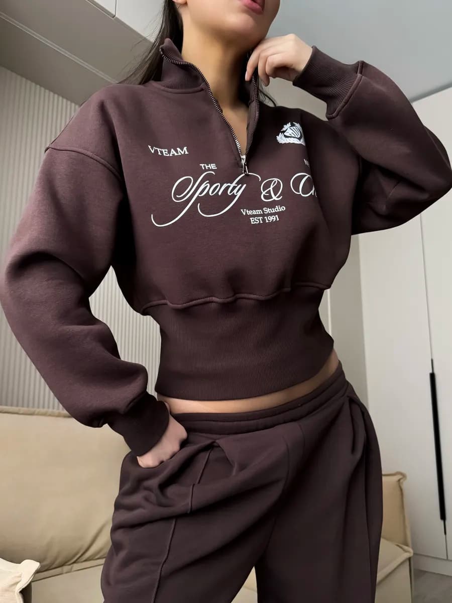 Свитшот полузамок укороченный толстовка на молнии с начесом